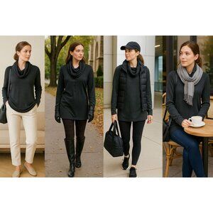 Gibson Women Cowl Neck Tunic Sweater Charcoal S Quiet Luxury Athflow, Academia